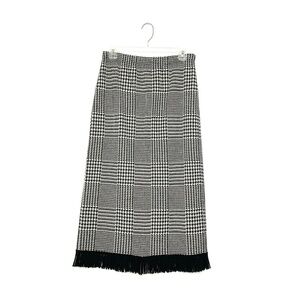 Vintage Herringbone Skirt Tassel Fringe Hem Black
